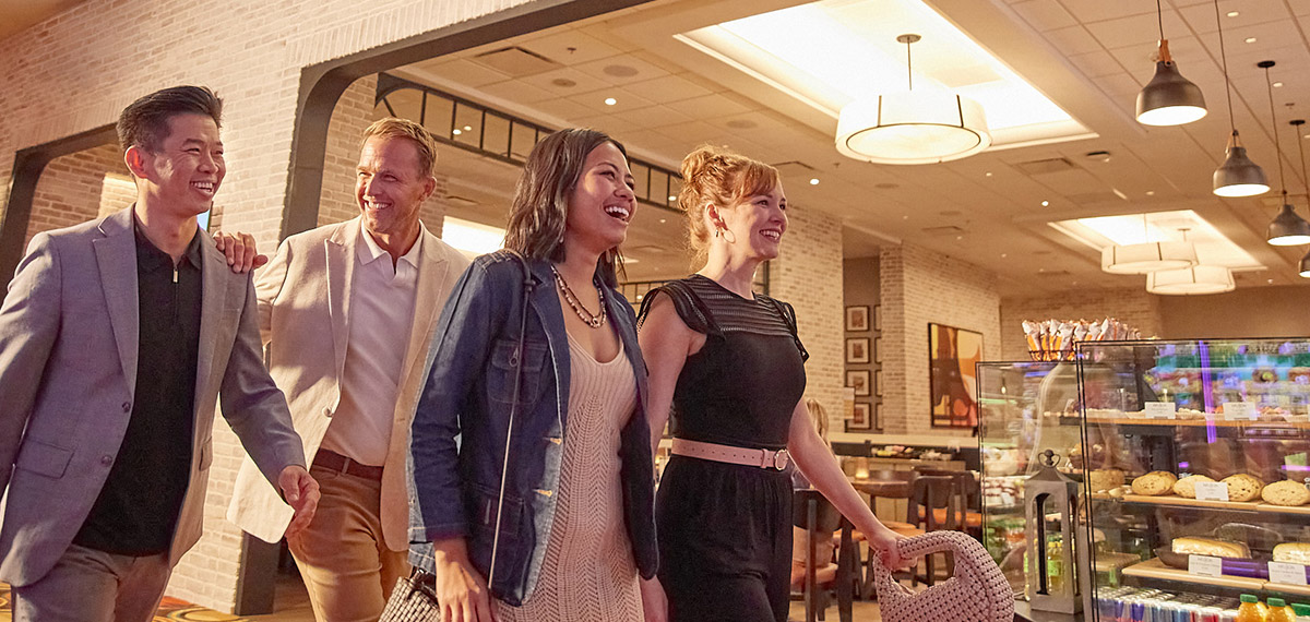 group walking in casino